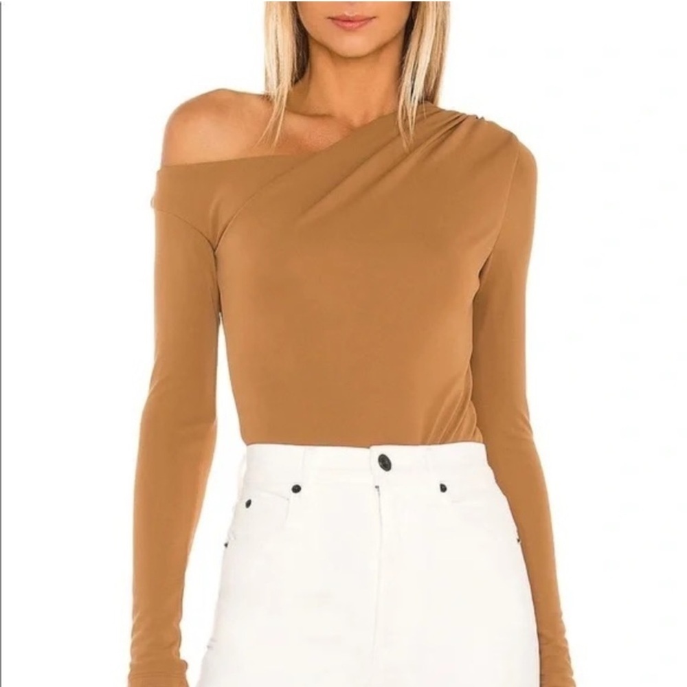 NWOT Song Of Style Via Bodysuit Off The Shoulder Brown Camel Long Sleeve